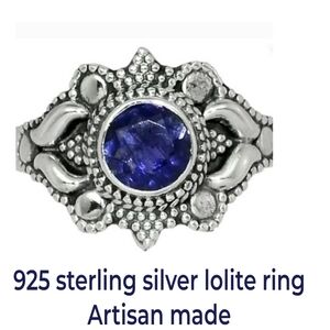 GENUINE BALI LOLITE RING .925 STERLING SILVER lotus flower RING 7.5 ARTISAN MADE
